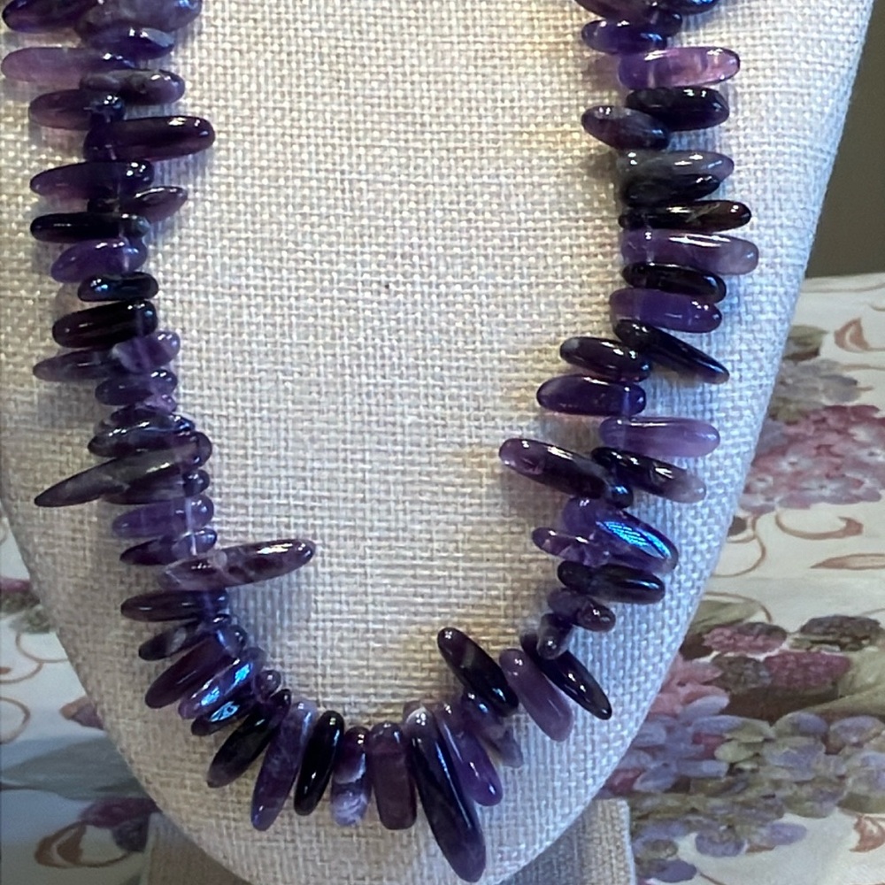AMETHYST SMOOTH OVAL STONE NECKLACE 21 1/2” - Picture 5 of 13